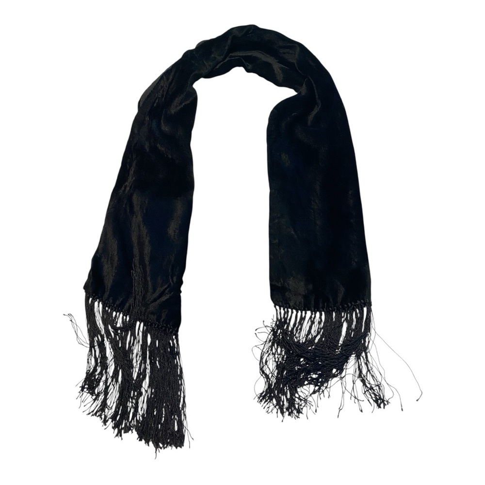 Vintage Ann Taylor Black Velvet Scarf Wrap Fringe Wedding Party - Picture 2 of 6